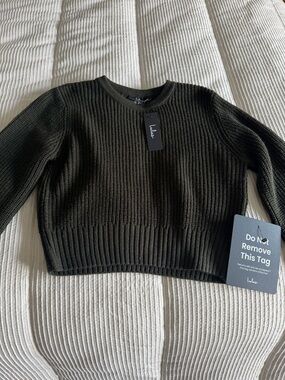 NWT Olive Green Ribbed Crewneck Sweater with Open back